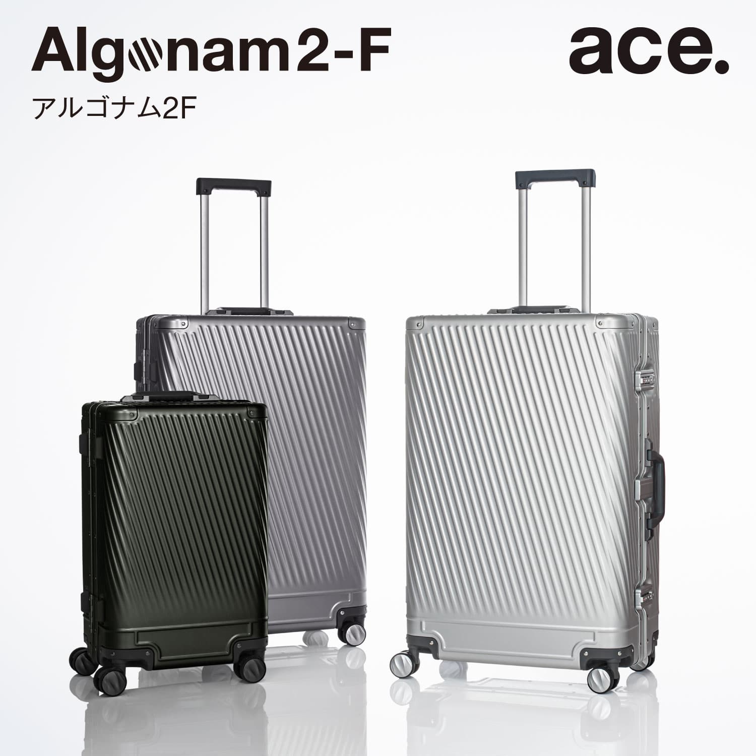 ace. Algonam-F アルゴナムF) アルミニウムボディを採用し、斜めリブのフェードアウトデザインと走行性に優れた双輪キャスターを備えたフレームタイプのハードサイドゲージ。