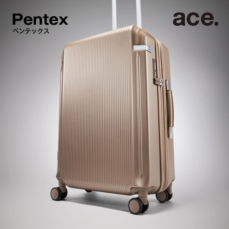 ace. Pentex ペンテックス) レザーのコーナーガードが目を引く、ラグジュアリー感漂うスーツケース。